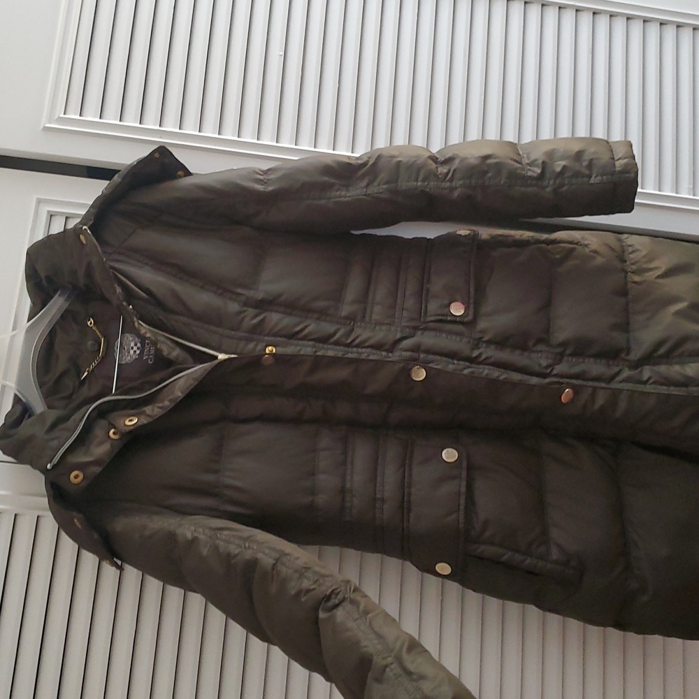Vince Camuto Dark Green Puffer Coat with Gold Details